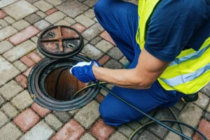 POLAR - A service worker cleaning a blocked sewer line with hydrojetting in Collinsville, IL.