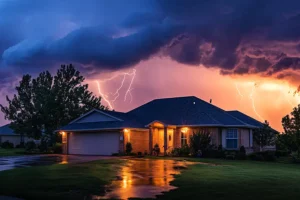 Spring storm passing over a home in Collinsville IL that will likely need emergency plumbing service from Polar.
