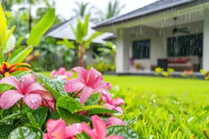 Heavy spring rain causing sewer backup risk in Belleville IL - indicating this home needs sewer line inspection & maintenance services from Polar.