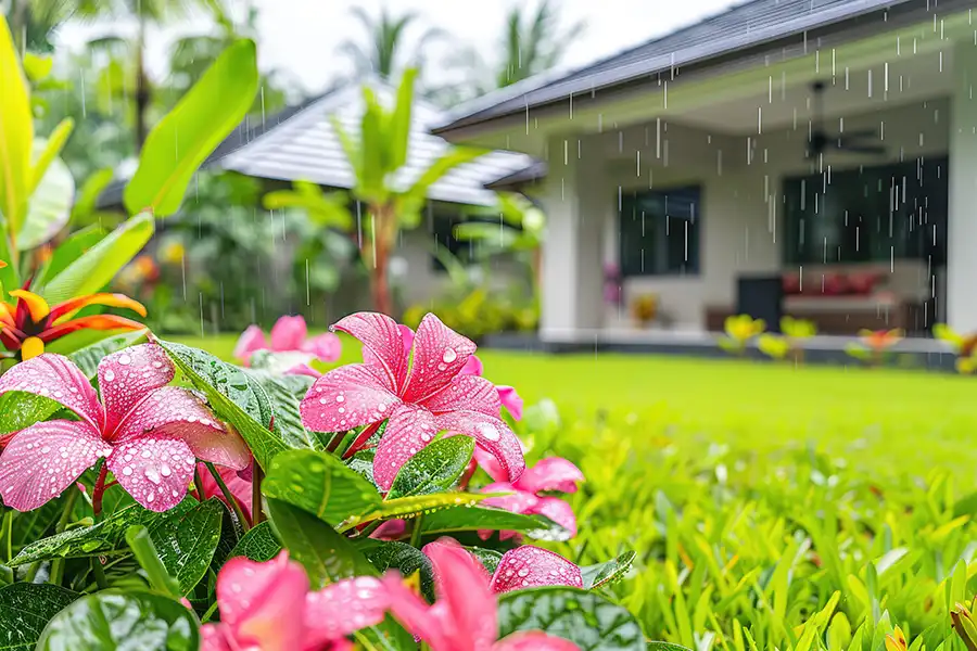 Heavy spring rain causing sewer backup risk in Belleville IL - indicating this home needs sewer line inspection & maintenance services from Polar.