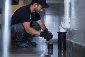Polar—A plumber installs a sump pump in the basement of a home in O’Fallon, IL.