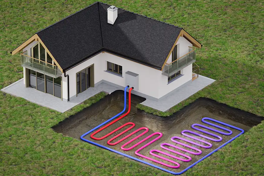 Polar—Horizontal ground source heat pump system for heating a Collinsville, IL home with geothermal energy