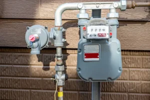 Polar—Residential gas meter and pressure regulator at a home in O’Fallon, IL.