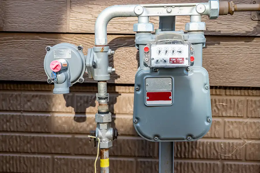 Polar—Residential gas meter and pressure regulator at a home in O’Fallon, IL.
