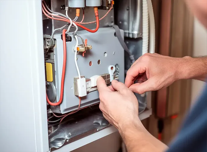 An HVAC Tech repairing a furnace in Fairview Heights IL