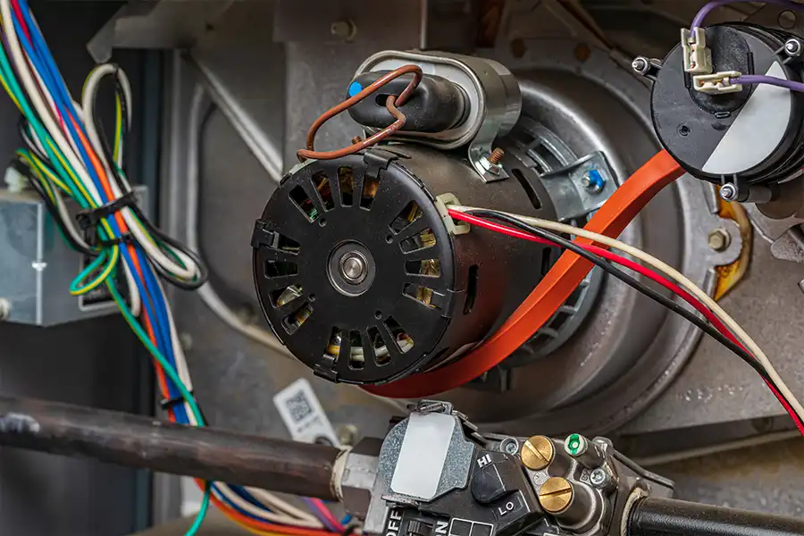 Polar—A close-up image of a heater exhaust fan inside a furnace in Collinsville, Illinois, showcasing a possible airflow problem